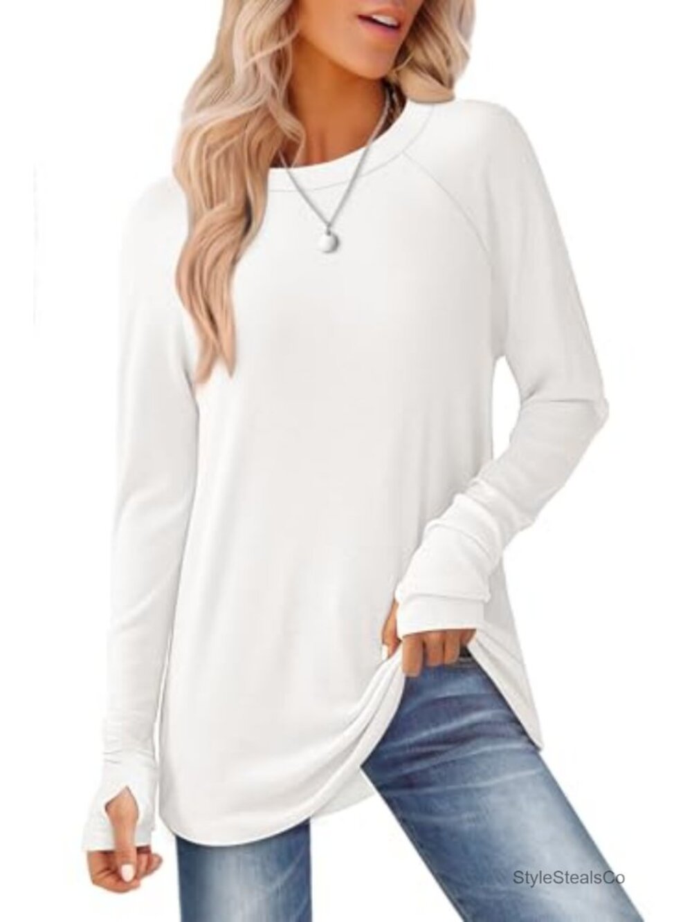 Long Sleeve Tunic with Thumb Holes Crew Neck Fall Top